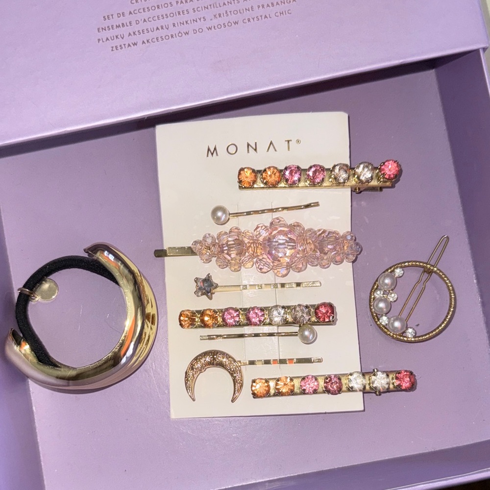 Monat Hair Accessory Set with Gold and Pink Accents